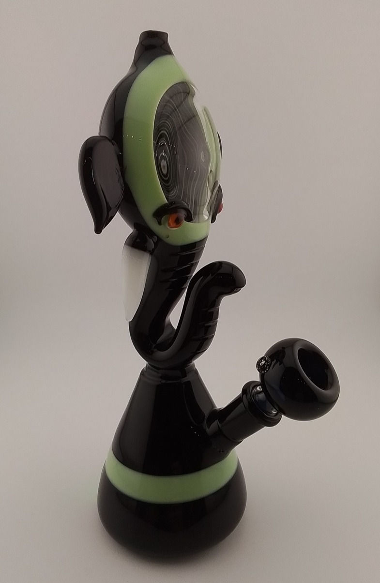 Custom Glass 6” Black and Green Elephant Rig Water Pipe