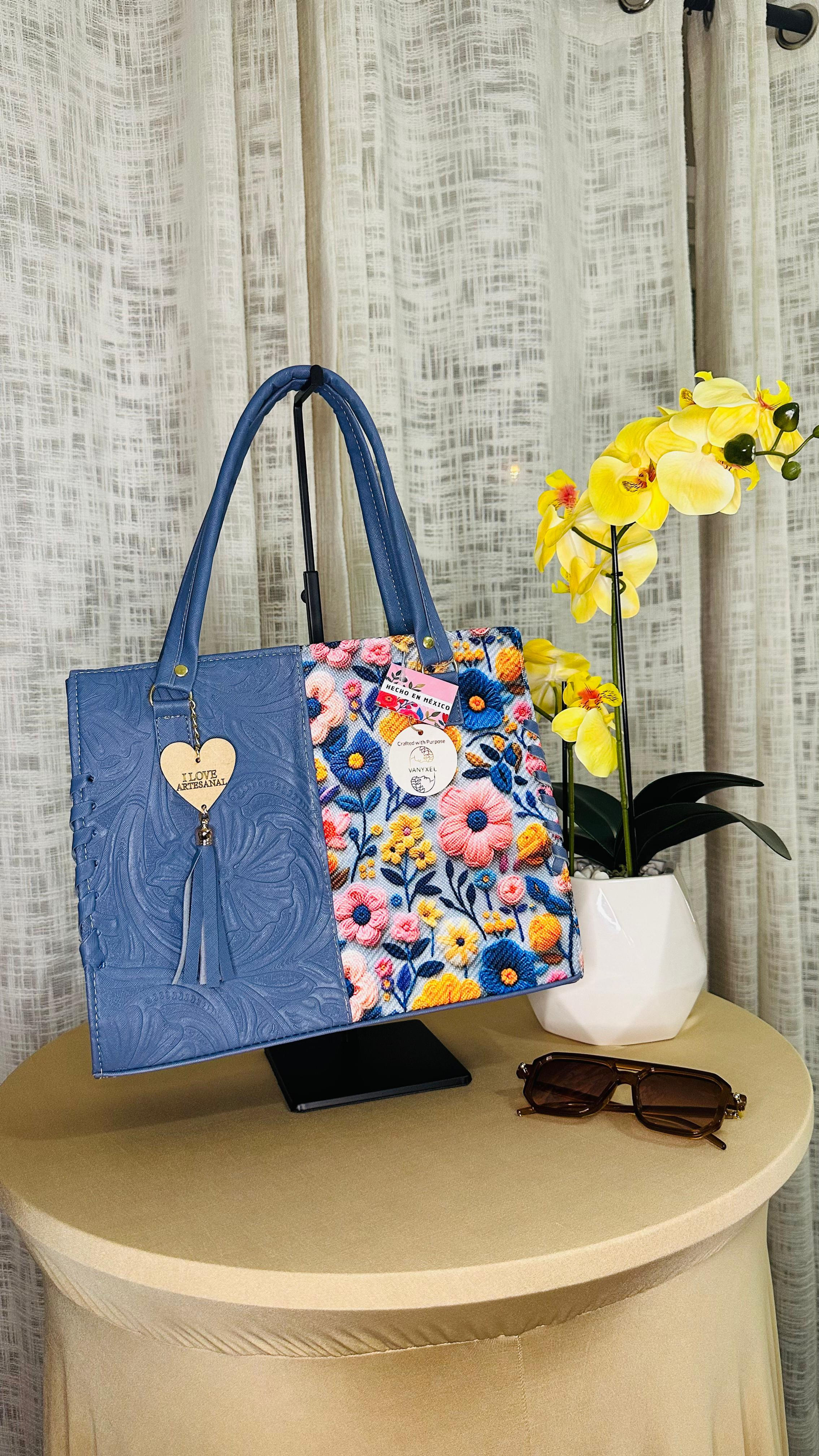 Blue Floral Artisan Handbag