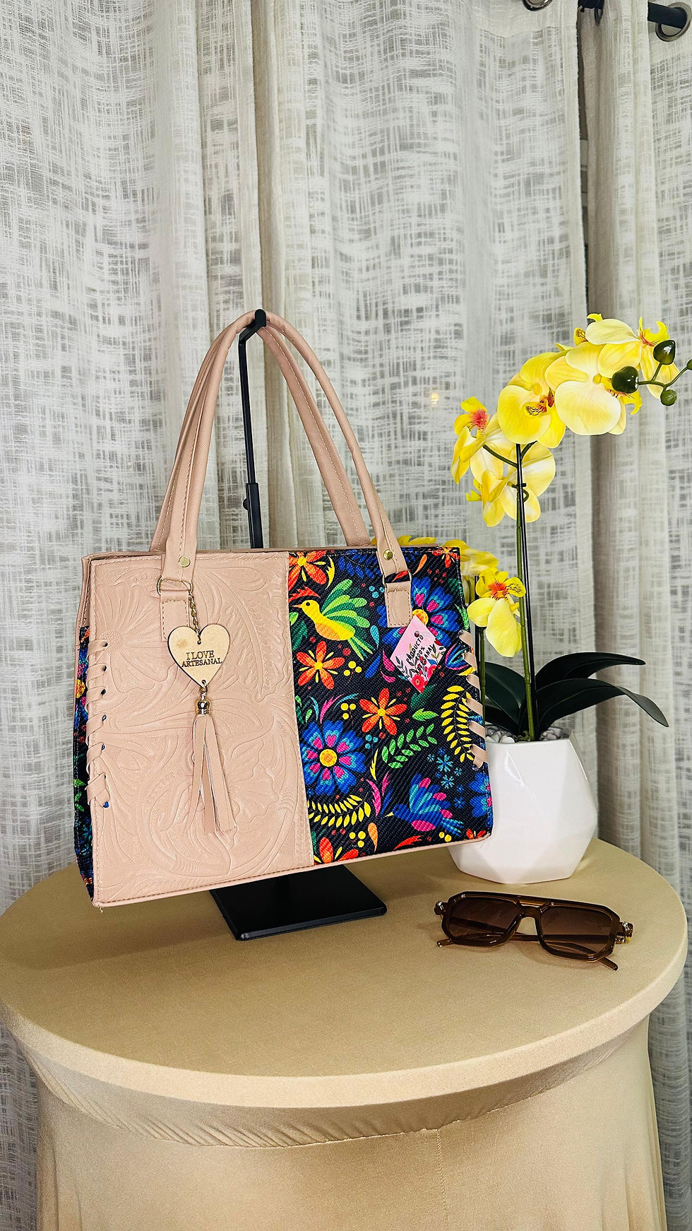 Thumbnail: Beige & Vibrant Floral Artisan  Handbag