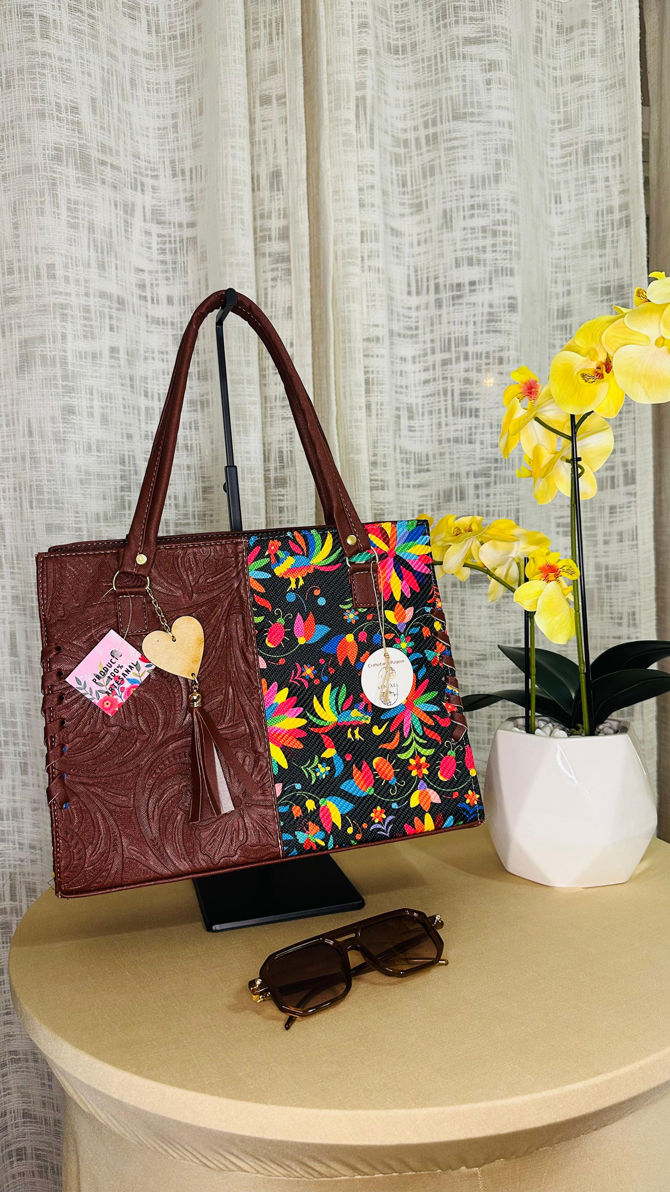 Brown Floral Artisan Handbag