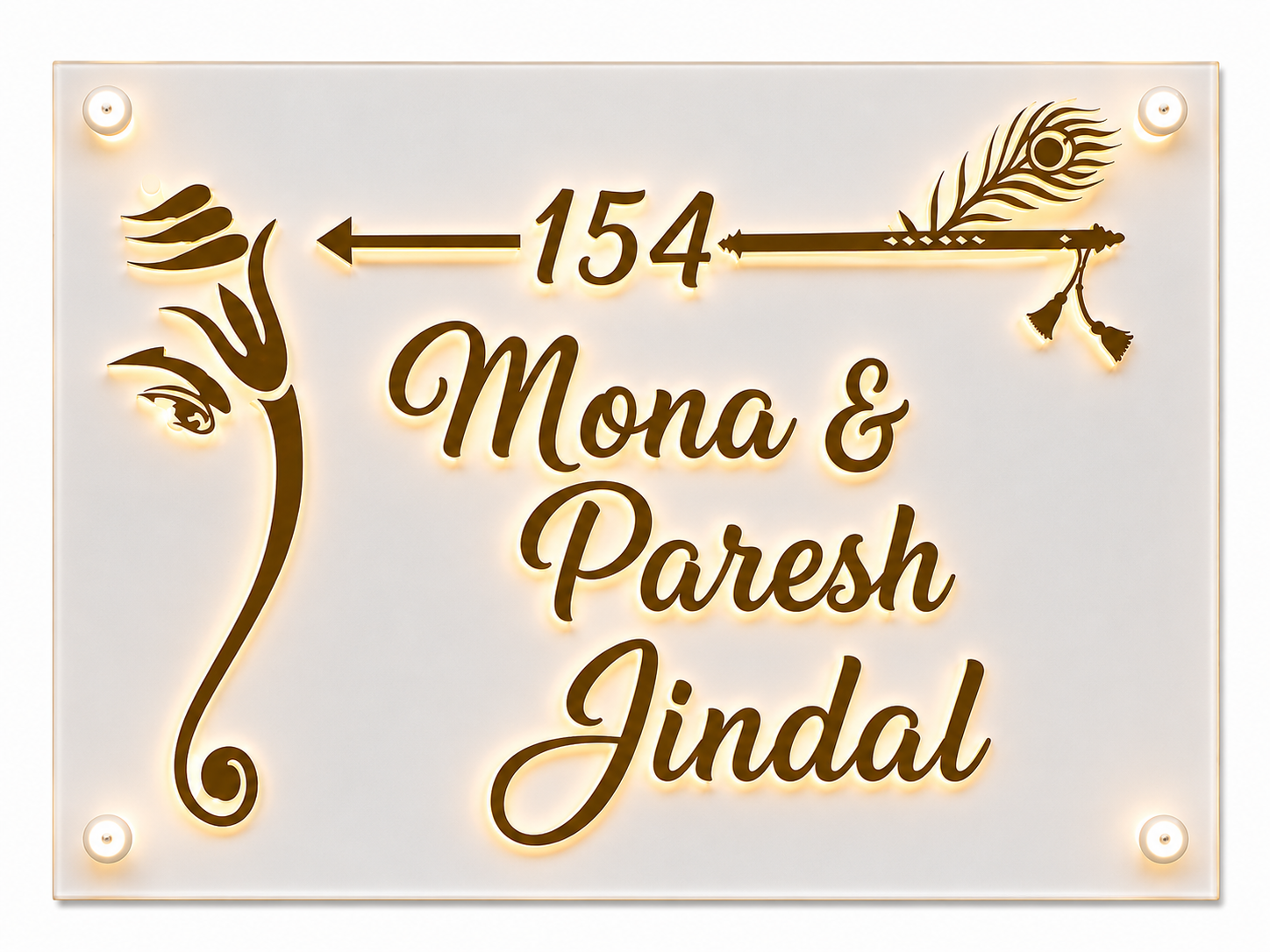 Modern Frost Acrylic House Nameplate with LED Gold Raised Text