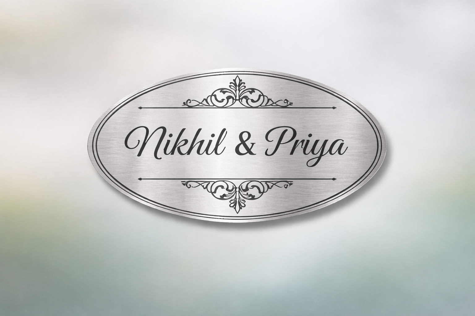 Designer Oval Stainless Steel Nameplate UV Print Modern Door Sign