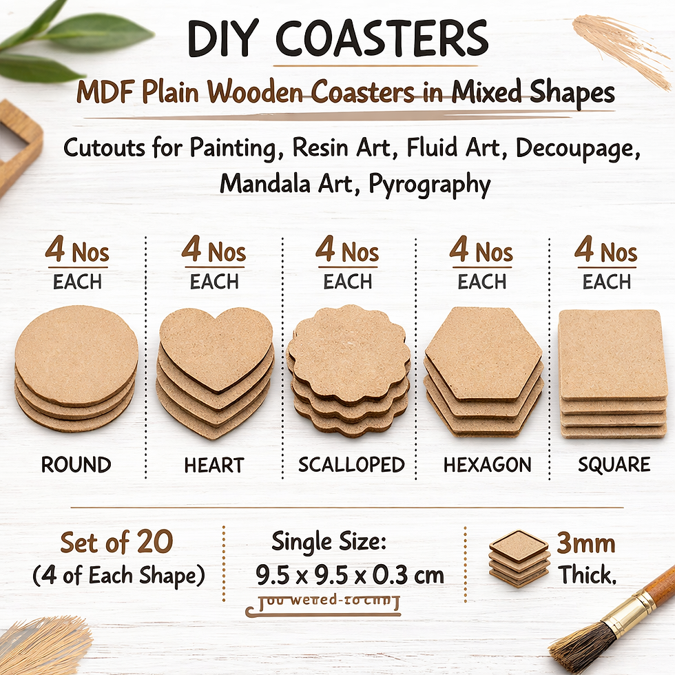 Thumbnail: DIY MDF Wooden Coasters Set of 20 – Mixed Shape Blank Craft Coasters