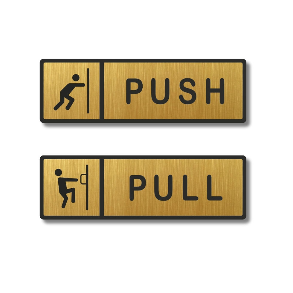 Thumbnail: Gold Brush Acrylic Push Pull Door Sign Board (2” x 5.9”) Horizontal Shape