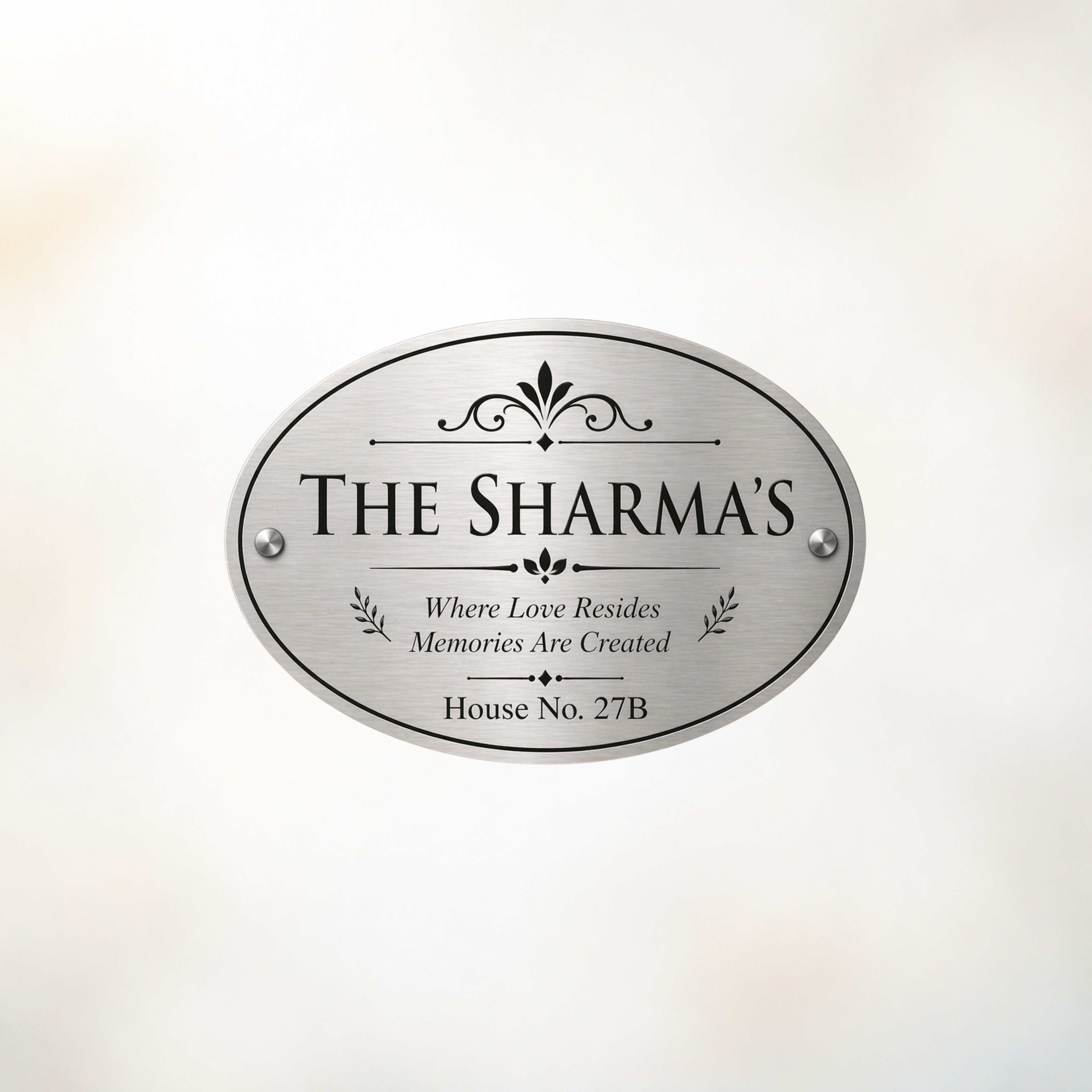 Designer Oval Stainless Steel Nameplate UV Print Modern Door Sign