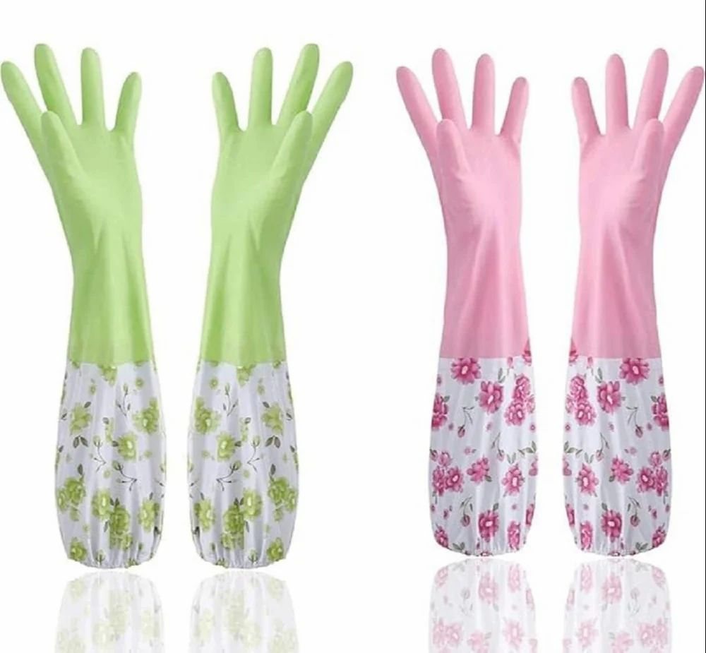 Reusable PVC Hand Gloves Flock Lined Long... - Kitchen Accesso...