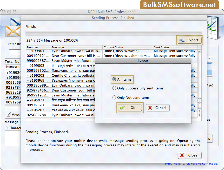 Export Sent Messages in Text or HTML File