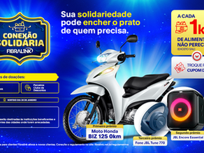 Conexão Solidária Fibralink promove arrecadação de alimentos e sorteia moto zero quilômetro