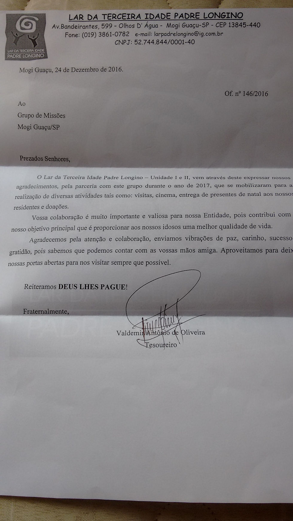 Carta de agradecimento
