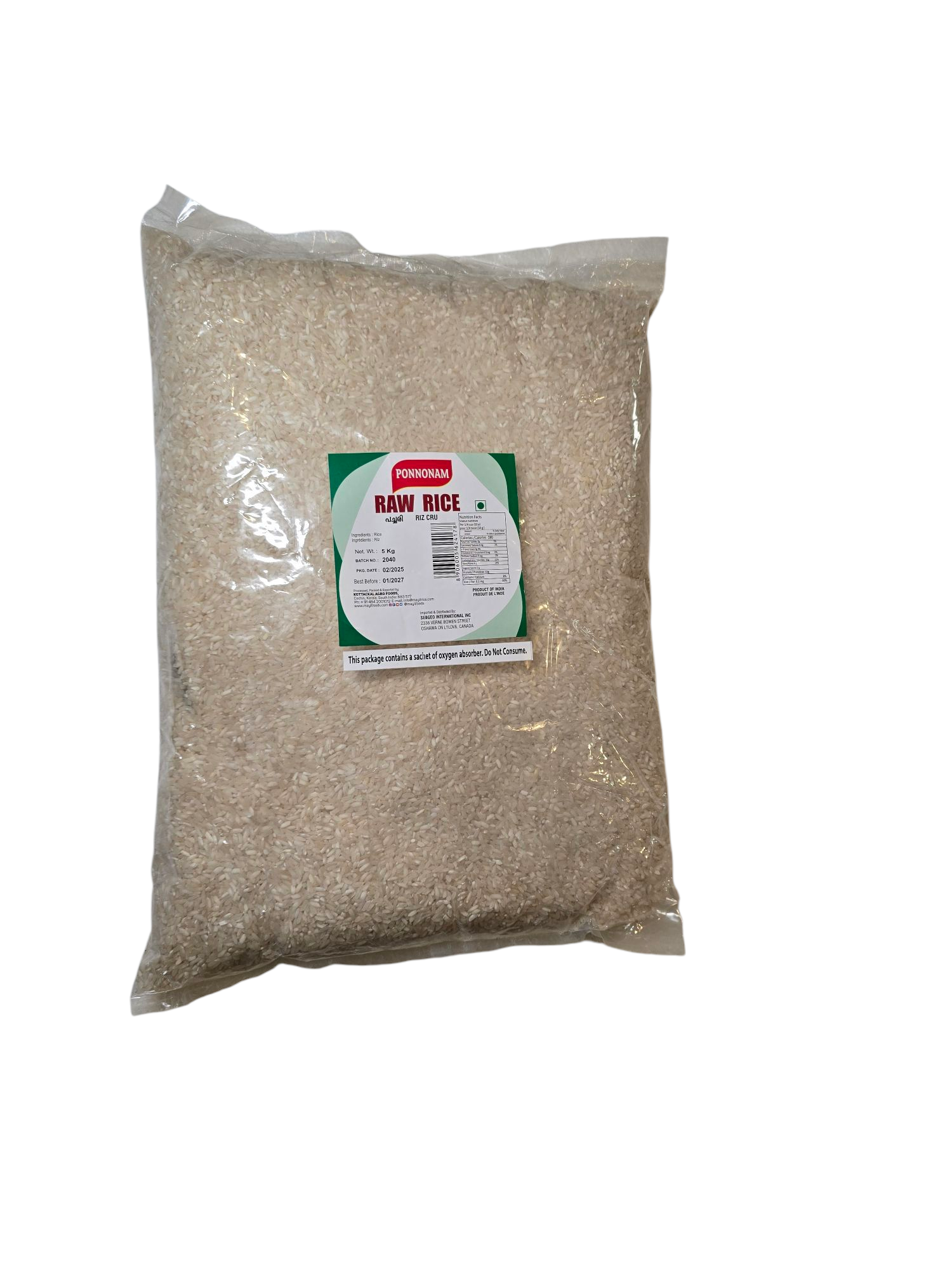 Raw Rice(Pachari) 5 Kg(Ponnanam)