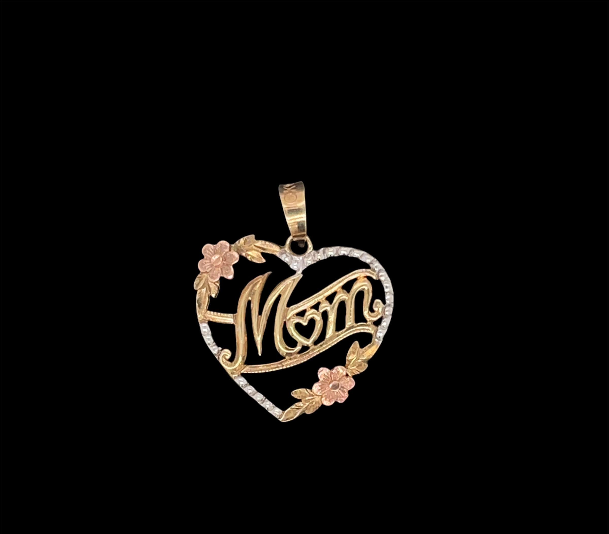 10k Tri Gold "Mom" NecklaceCharm