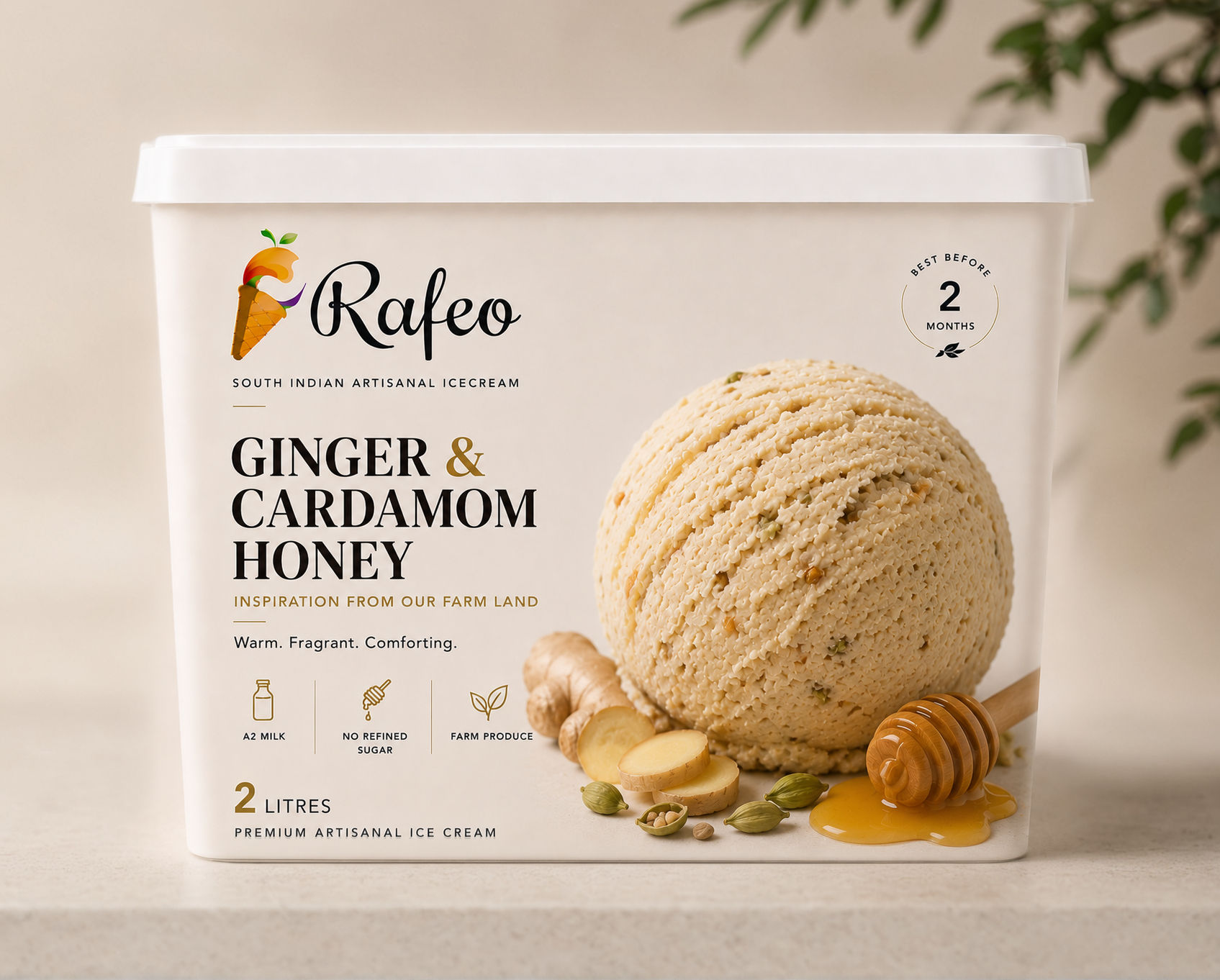 Rafeo Ginger & Cardamom Honey artisanal ice cream tub