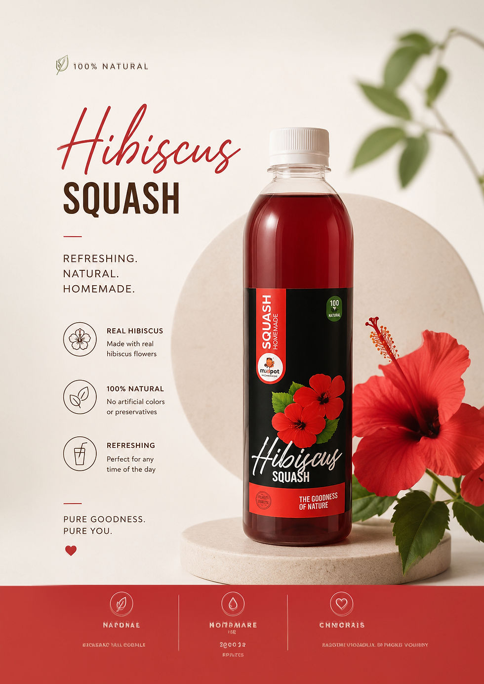 Thumbnail: Hibiscus Squash drink bottle with flowers
