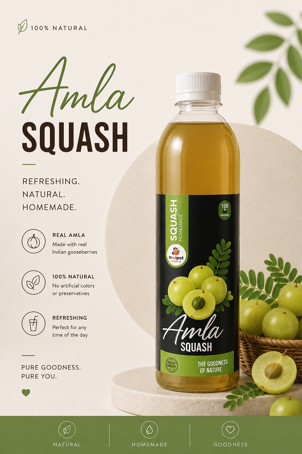 Thumbnail: Amla Squash bottle with fresh Indian gooseberries