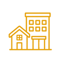 Yellow icon of a house and a larger building