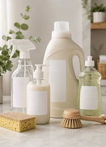 Assorted eco-friendly cleaning products and supplies