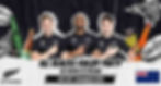 Poster of three All Blacks rugby players at an All Blacks Rugby Party, with beer bottles and balls; text: All Blacks vs Ireland, 18th July, Greenwood Hotel
