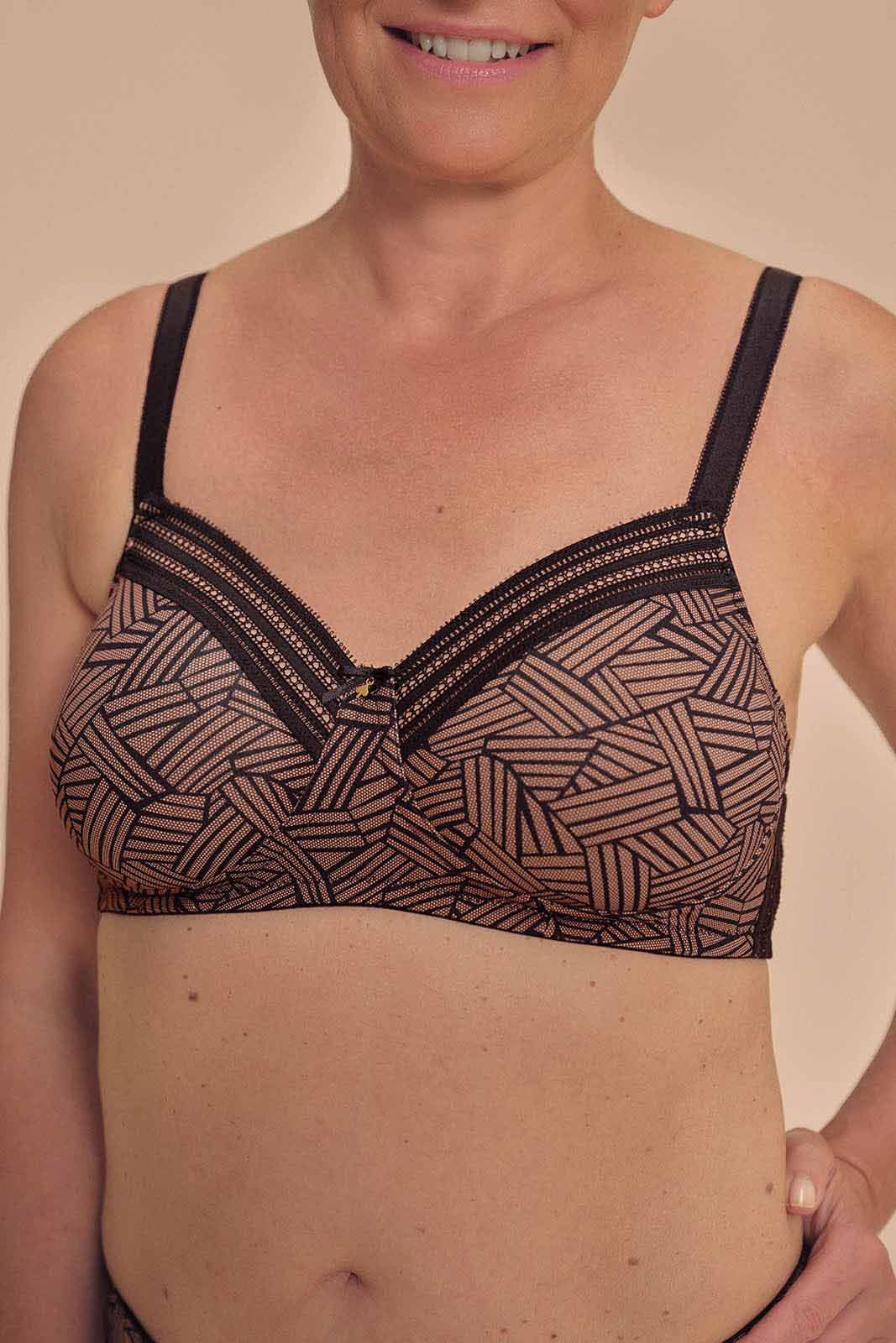 Amoena Brooke Wire-Free Padded Mastectomy Bra - Black/Café