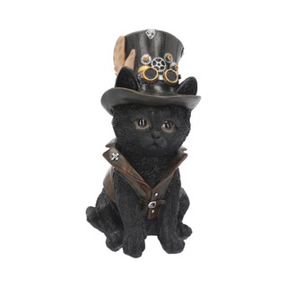 Steampunk black cat figurine