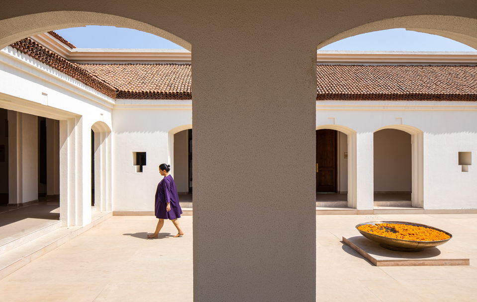 The internal courtyard at the Hotel in Bodhgaya, interior spaces and architecture
 