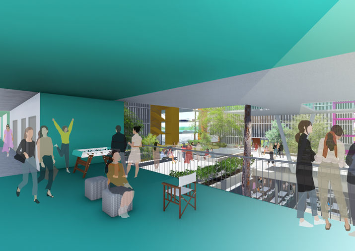 Breakout spaces emerge organically from the corridors, offering sweeping views of the plaza and courtyards. These open, airy areas provide a seamless connection to the vibrant outdoor spaces, fostering a sense of openness. Surrounded by greenery and activity, they invite informal gatherings and moments of relaxation amidst the bustling campus.