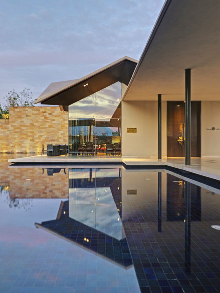 Glass facade of Dasavatara Hotel by SJK Architects, Tirupati