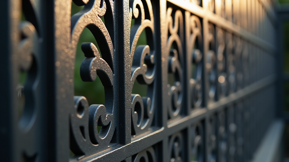 Close-up view of a custom laser-cut metal fence panel with decorative pattern