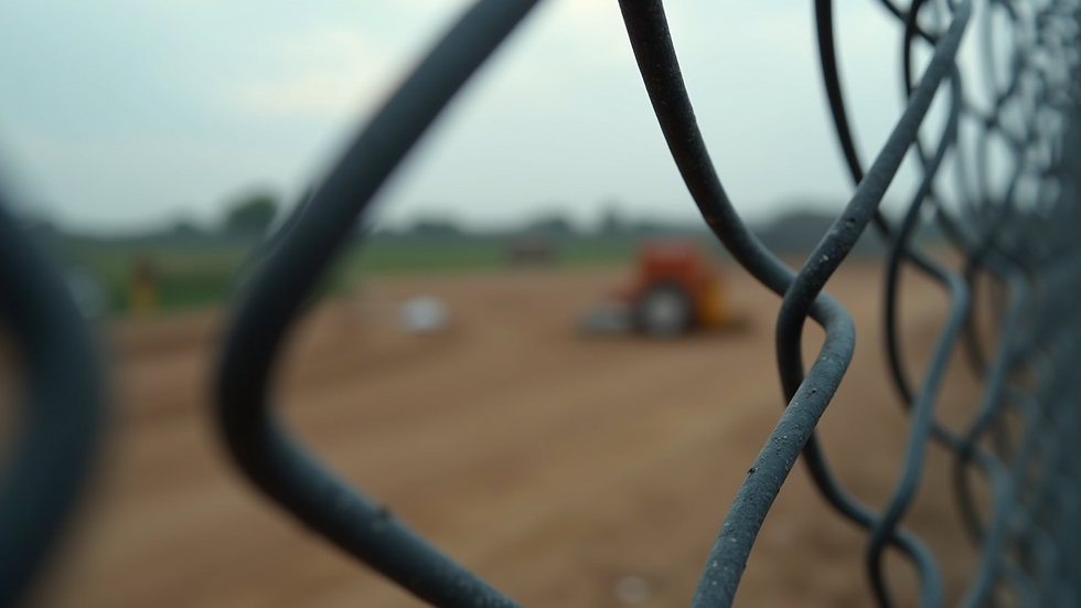 High angle view of chain link fence installation in progress