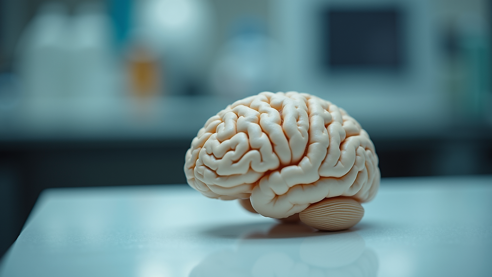 Close-up view of a brain model on a lab table