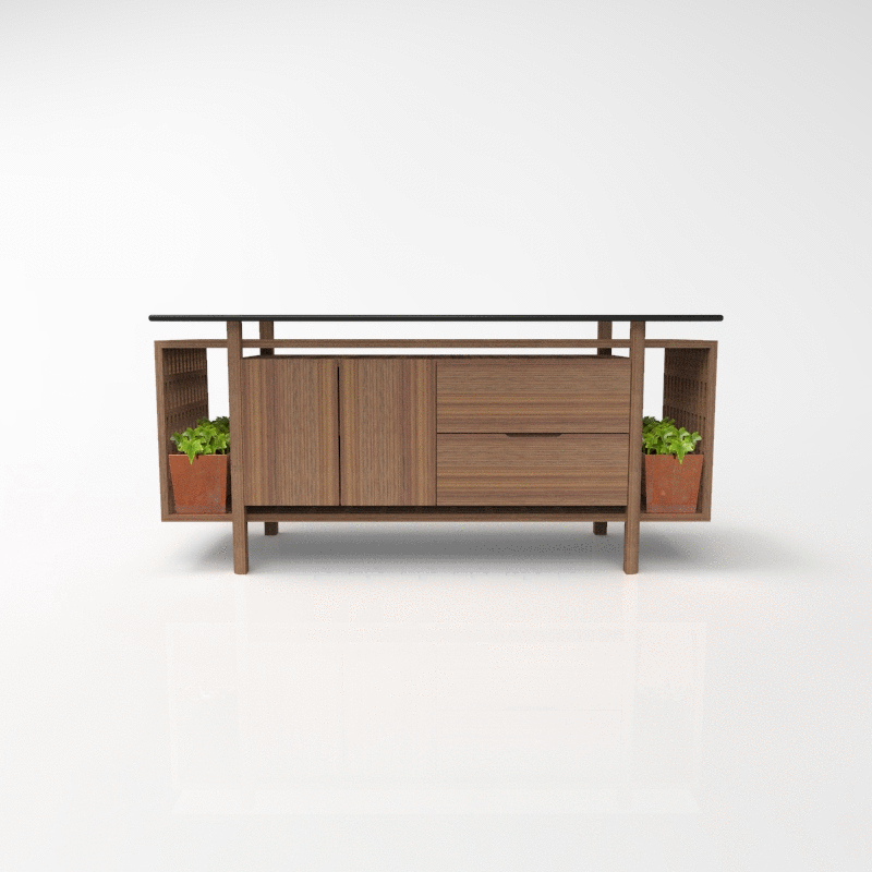 Sideboard wearing climbing plants original design by Hugo Charlet