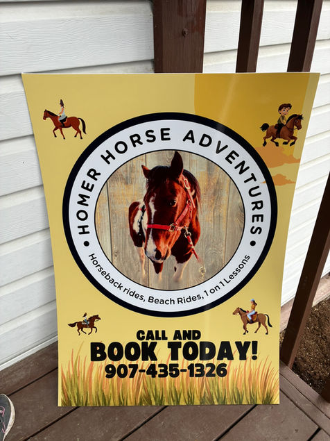 Horse on Homer beach sign