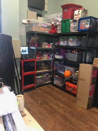 After: Office Storage area is easy to use. No obstacles are in the way of getting to any area. All paper, tools, and supplies have sorted and organized.