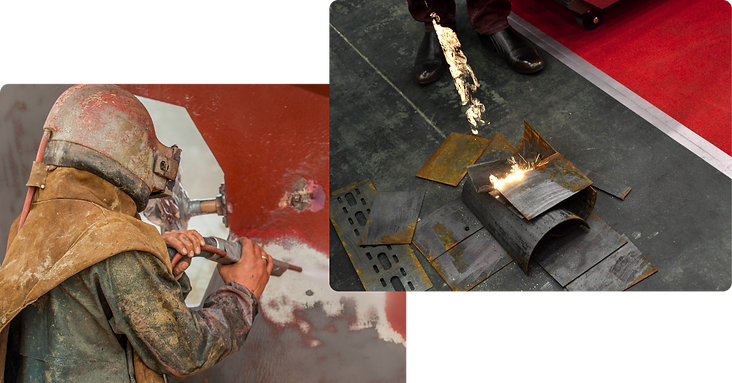 rydex laser showcases two photos comparing sandblasting to laser cleaning