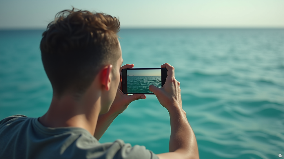 Vue en plongée d'un photographe utilisant un smartphone pour prendre une photo en extérieur