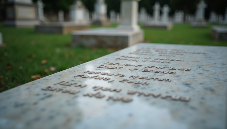 Vue rapprochée d'une pierre tombale en marbre avec des inscriptions nettes à Villefranche-sur-Saône