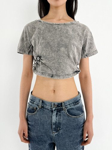 【PONDER.ER】TAN WASHED CROP T-SHIRT GREY TAN