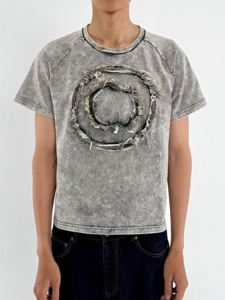 【PONDER.ER】TAN WASHED CROP T-SHIRT GREY ORBIT