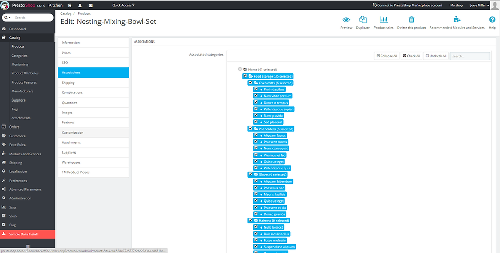 associations tab prestashop dashboard