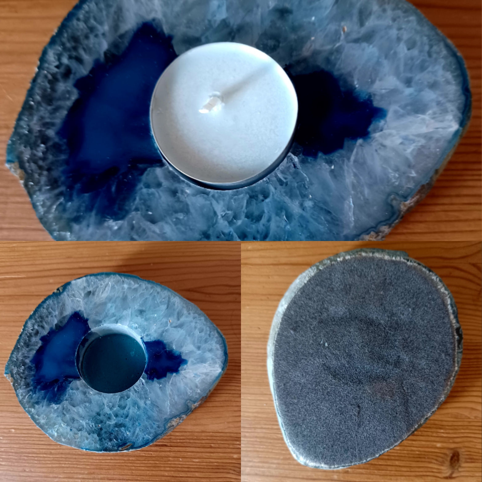 Genuine Large Blue Agate Tealight Candle Holder Centrepiece