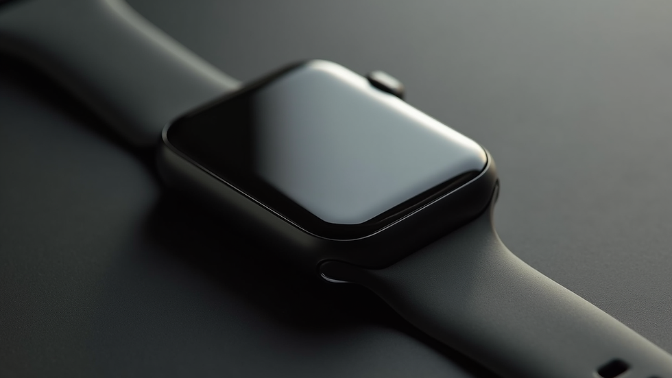Close-up view of a sleek AMOLED smartwatch on a black strap
