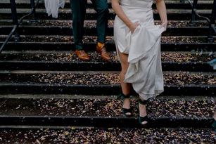 Confetti on the steps of Marylebone Town Hall after a wedding ceremony 