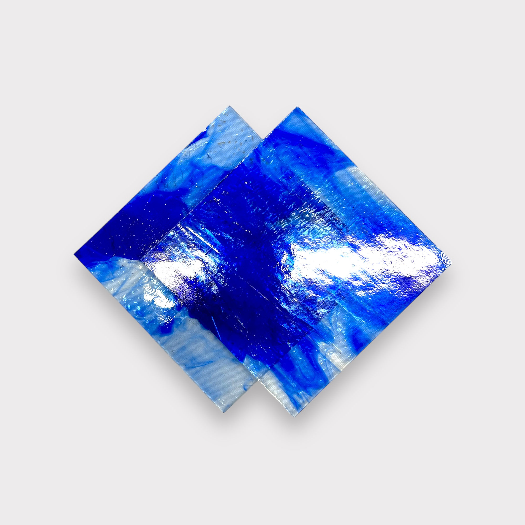 2 Pack Crystal Dark Blue TransparentCOE 96 Fusible Glass Sheets / Mosaic Squares