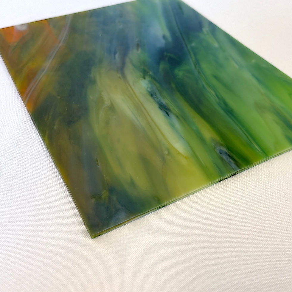 Thumbnail: 8x10 in Stained Glass: Dark Green and Amber Streaky Crystal