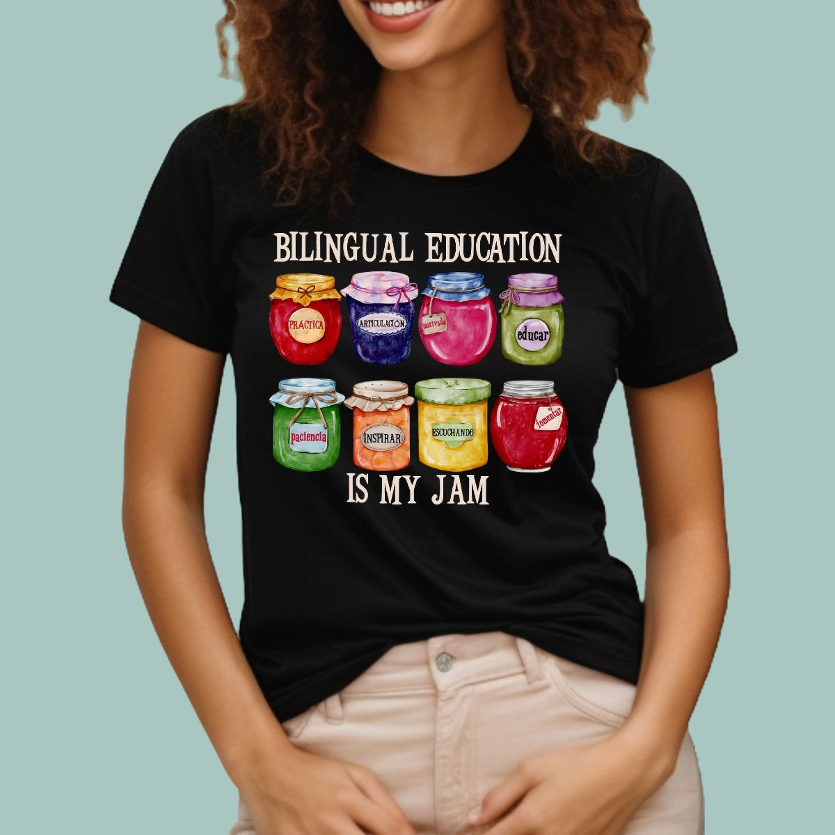 Dual Language Teacher Cotton Tee Shirt - Printed Bilingual Education Is My Jam