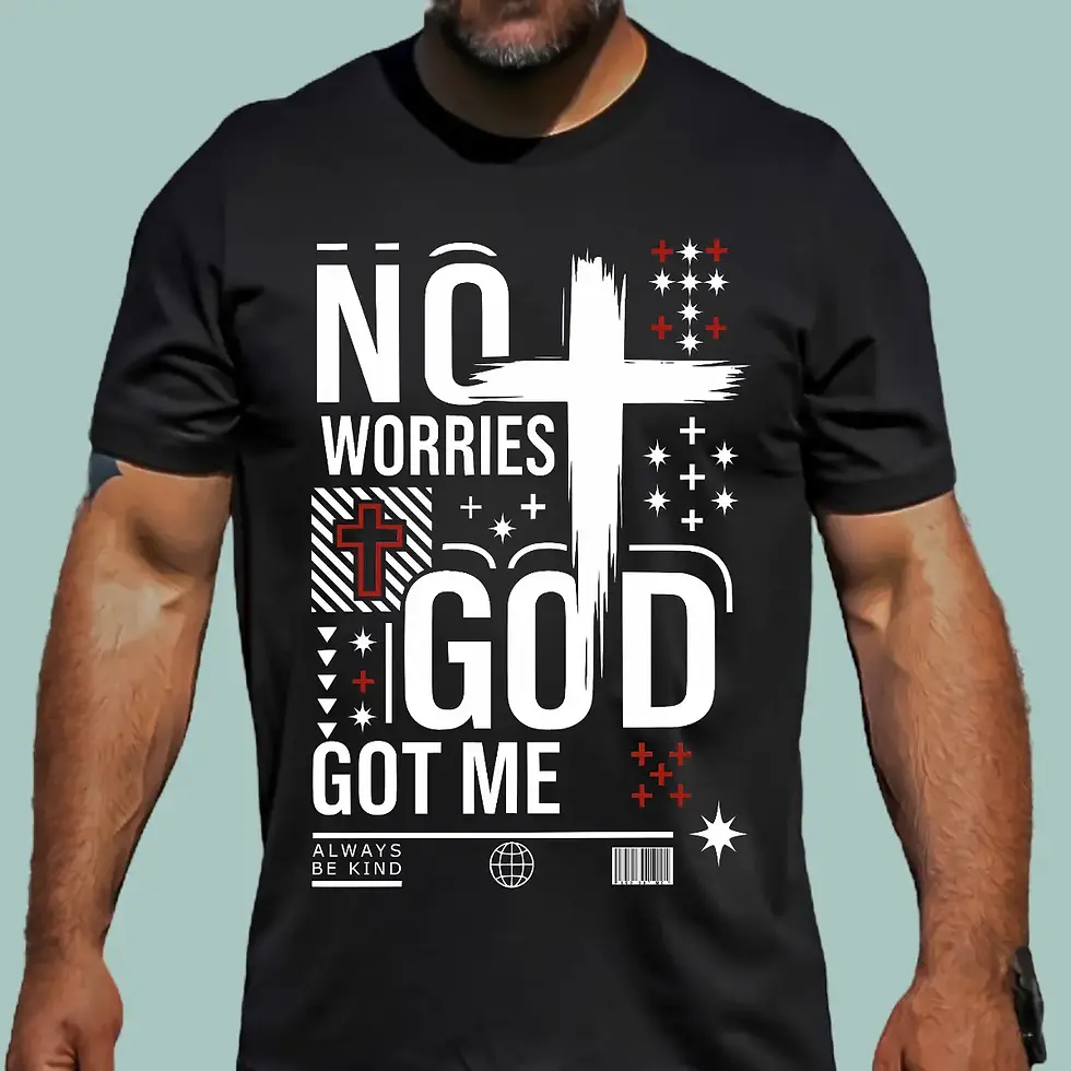 Modern Christian Short Sleeves Black T Shirt - Printed Cotton Tee Shirt No Worries God Got Me