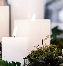 White Candles with Plant Decor