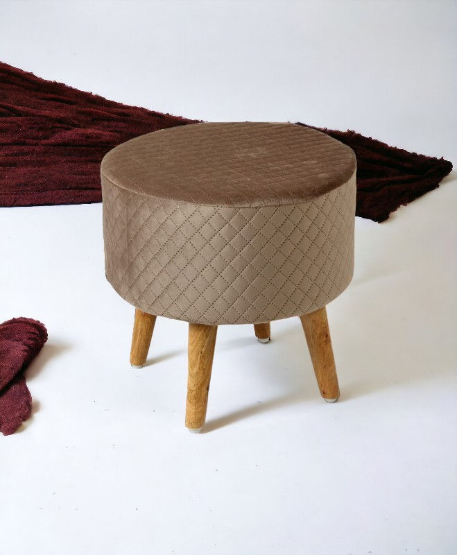 Thumbnail: Classic Round Ottoman Stool (Wooden Legs)
