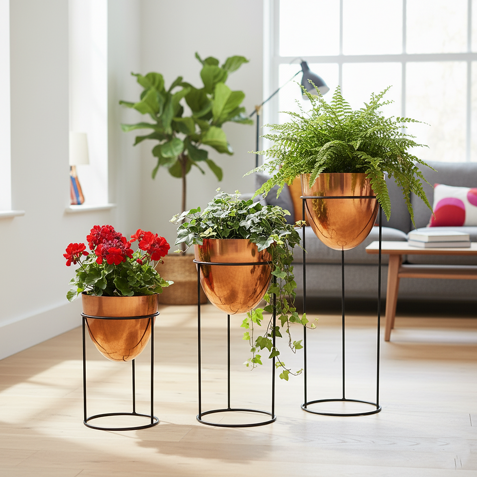 Thumbnail: Premium Metal Planters with Stand (Set of 3) – Copper & Rose Gold Finish