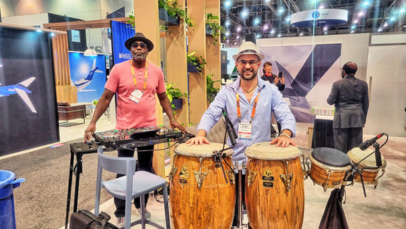 Trade show DJ and percussion performance in Las Vegas by Mr. BongoMan.