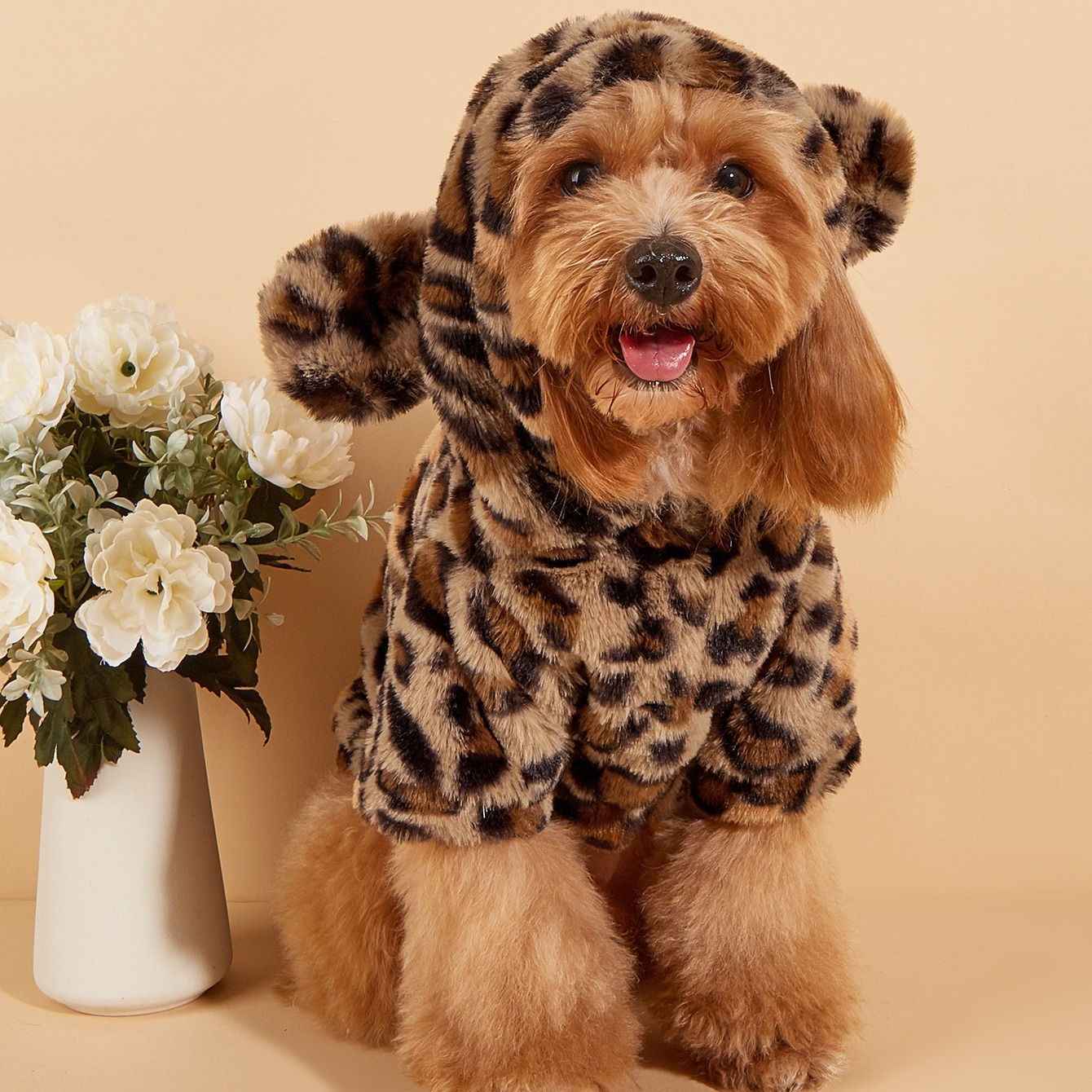Pet Hoodie For Small & Medium Dogs, Leopard Dog Hoodie With Ears, Plush Dog Clot